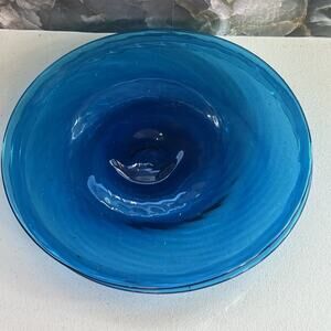 Hand-blown Glass Dinner Plates Set of 2 11" Deep Blue Swirl